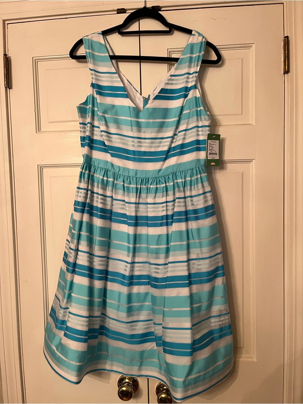 Lilly Pulitzer Blue and White Striped Sleeveless Fit-and-Flare Dress